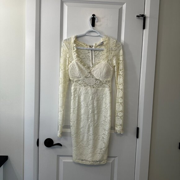 Fashion Nova White Lace Long Sleeve Bodycon Dress – XS - Picture 2 of 5